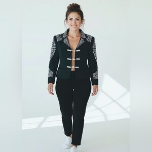 Hairston Roberson Vintage Scroll Embroidered Ribbon Bolero Jacket, Size M/L